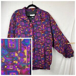 Vintage Oversized Jacket Button Up Sz XL Baggy Abstract Artsy Windbreaker
